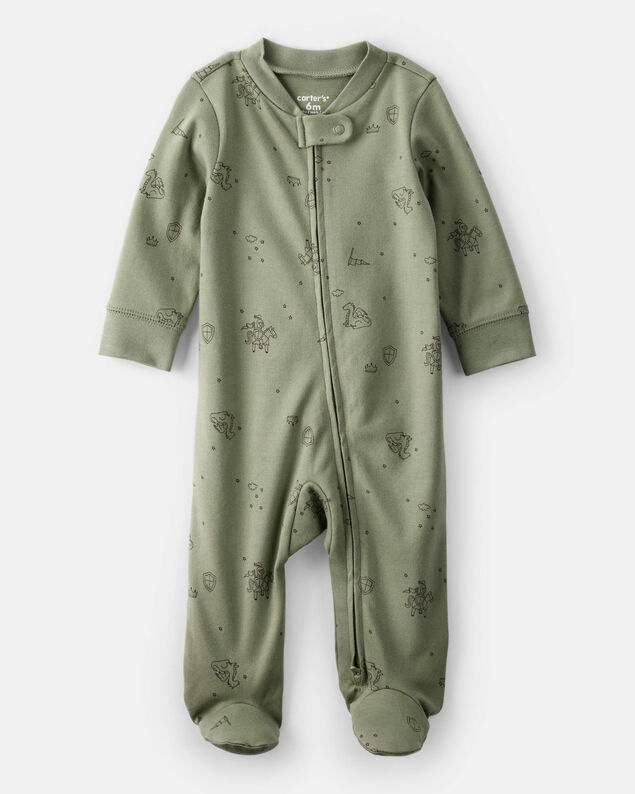 Product image 1 of Baby Boy Dragon Print 100% Cotton Long-Sleeve Sleep & Play - Green