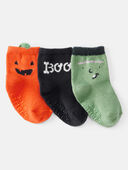 Orange/Green/Black - Baby 3-Pack Boo Pumpkin Monster Halloween Socks, Selected