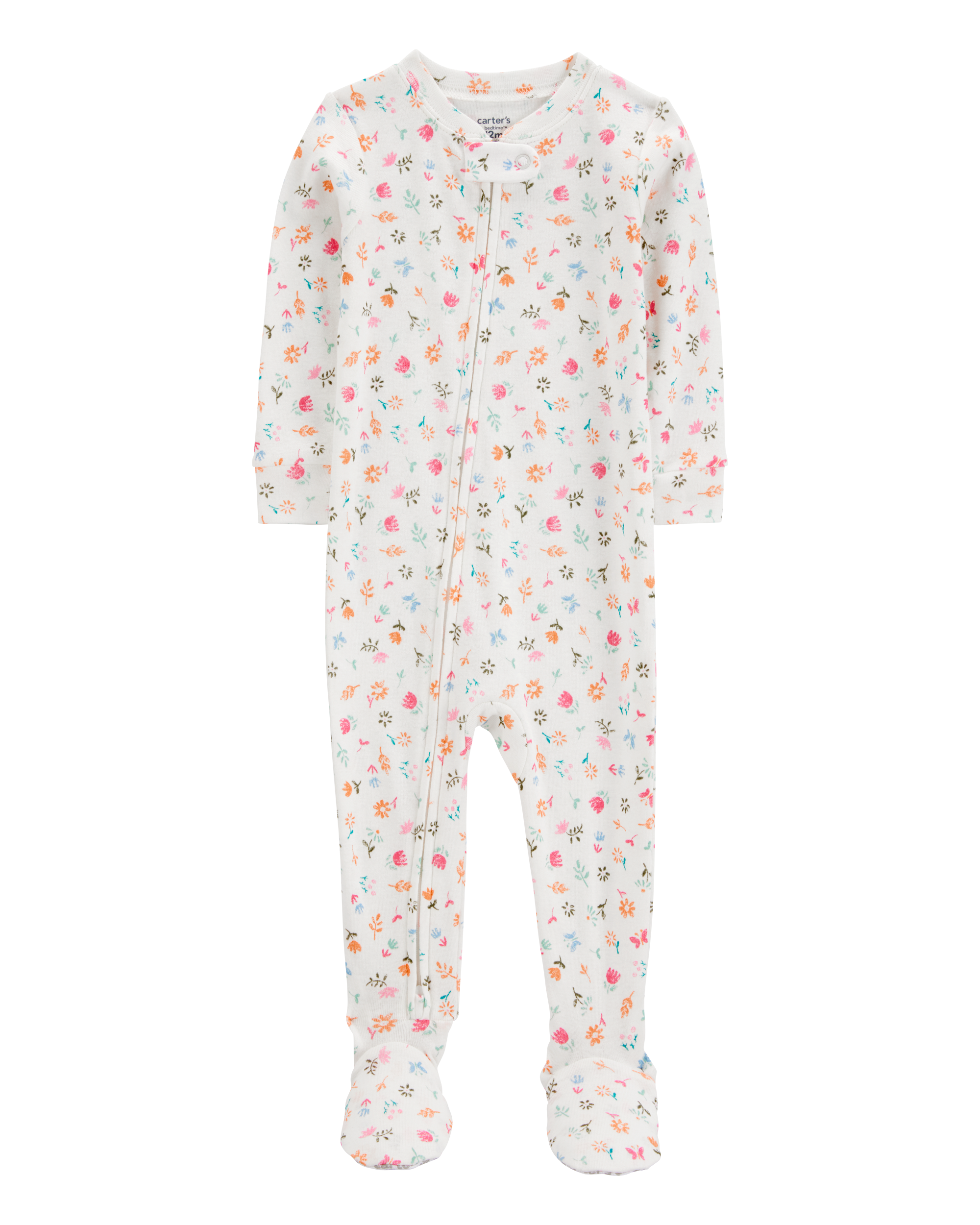 Baby Girl Floral Print Snug Fit Cotton Footie 1-Piece Pajamas - Ivory