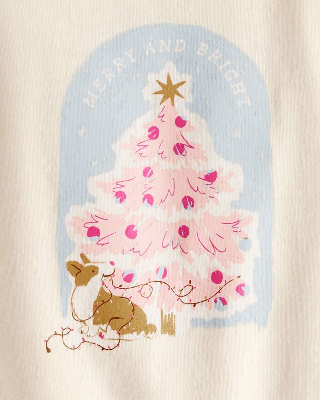 Product image 2 of Toddler Girl Christmas Merry & Bright Corgi Long-Sleeve Graphic Tee - Cream