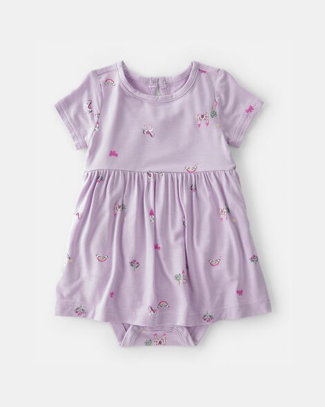 baby girl fairytale short-sleeve purelysoft bodysuit dress - purple