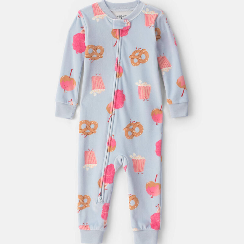 Baby Girl 1-Piece Festival Treats 2-Way Zip DreamPlush Snug Fit Pajama - Blue