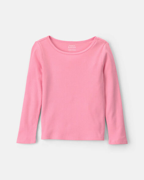 girls long-sleeve rib top - pink