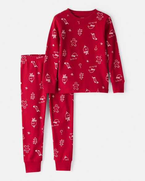 toddler christmas 100% cotton snug fit 2-piece pajamas - red