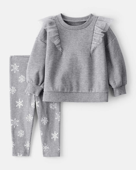 baby girl 2-piece daydream fleece snowflake print long-sleeve tee & pant set