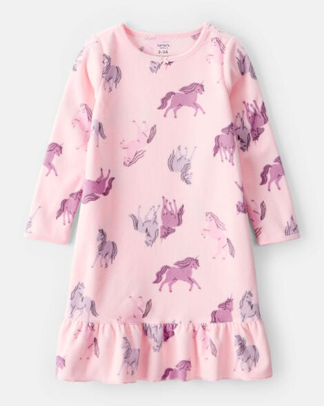 girls unicorn fleece loose fit night gown - pink