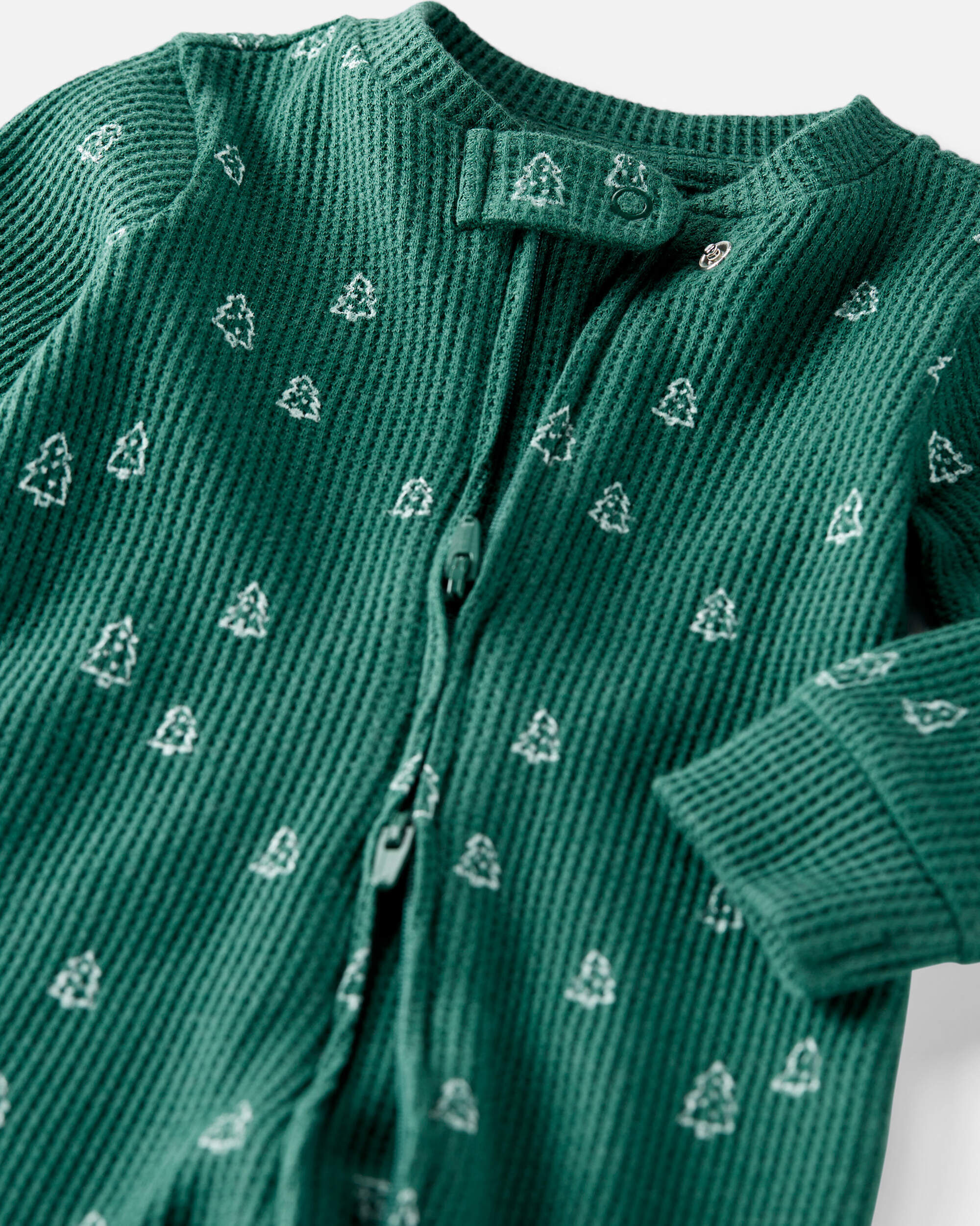 Baby Waffle Knit Sleep & Play Pajamas in Christmas Tree Print Made with Organic Cotton
