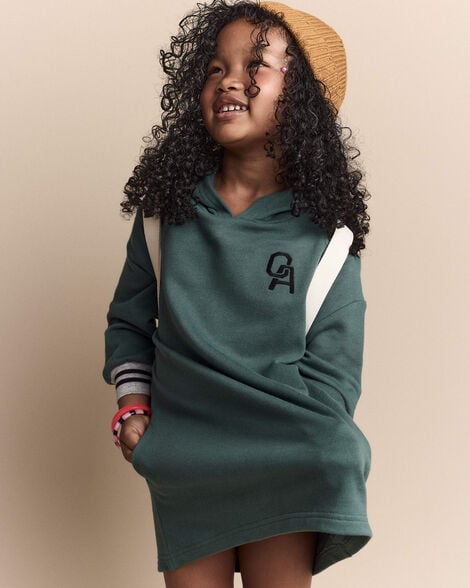 Toddler Girl Long-Sleeve Hooded Sweatshirt Dress - Green