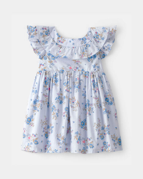 Baby Girl Disney© Winnie the Pooh Floral Dress with Ruffle Neckline - Blue