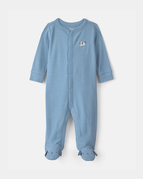 baby boy dog cotton snap sleep & play pajamas - blue
