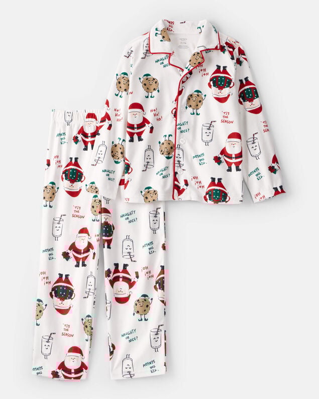 Product image 1 of Adult Beige Santa Milk & Cookies Fleece Long-Sleeve Loose Fit 2-Piece Pajamas - White