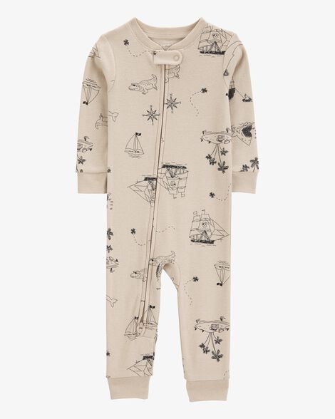  Product image 1 of Baby Pirate Print Snug Fit Cotton Footless 1-Piece Pajamas - Khaki