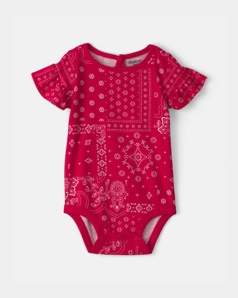 Baby Girl Ruffle-Sleeve Bandana Bodysuit - Red