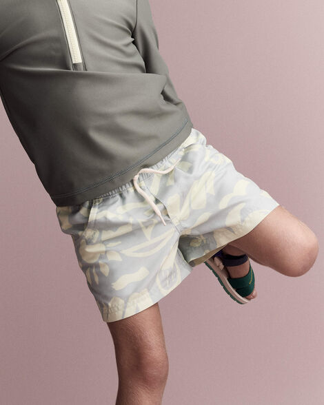 Toddler Boy Tropical Swim Trunks - Light Blue