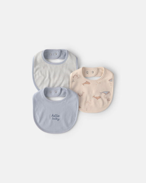 baby 3-pack whale bibs - blue/ivory