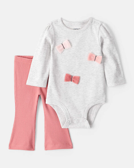 Product image 1 of Baby Girl 2-Piece Butterfly Long-Sleeve Bodysuit & Pant Set - Grey