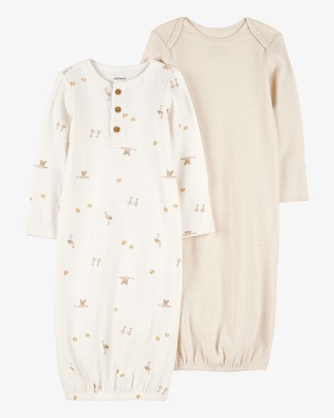  Product image 1 of Baby 2-Pack Sleeper Gowns - Ivory/Tan