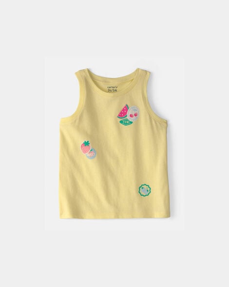 toddler girl fruit sticker graphic tank - yellow