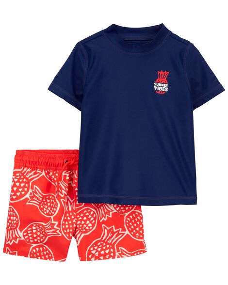 toddler boy pineapple scuba rash guard top & shorts swim set