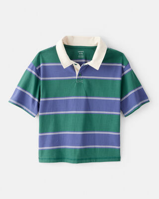 Product image 1 of Boys Cotton Short-Sleeve Stripe Polo - Green/Blue