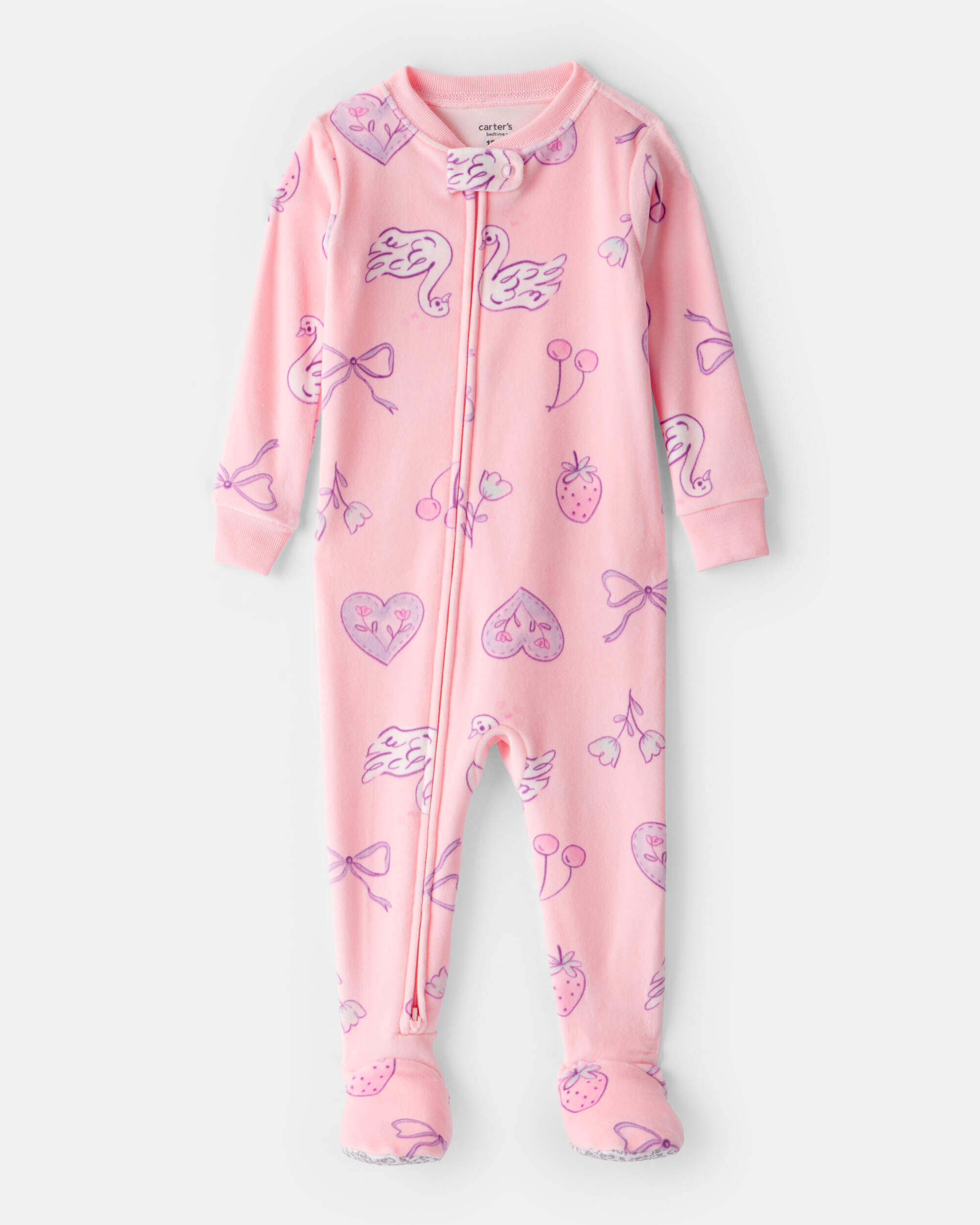 Baby Girl Swan DreamPlush Snug Fit 1-Piece Pajamas - Pink