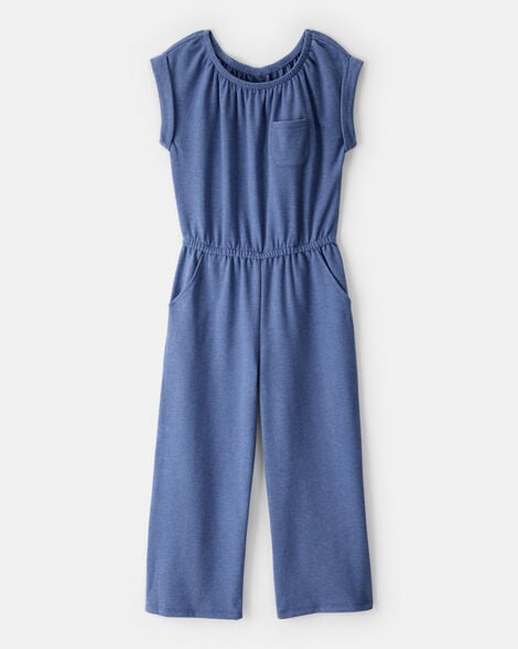 Girls Short-Sleeve French Terry Jumpsuit - Blue
