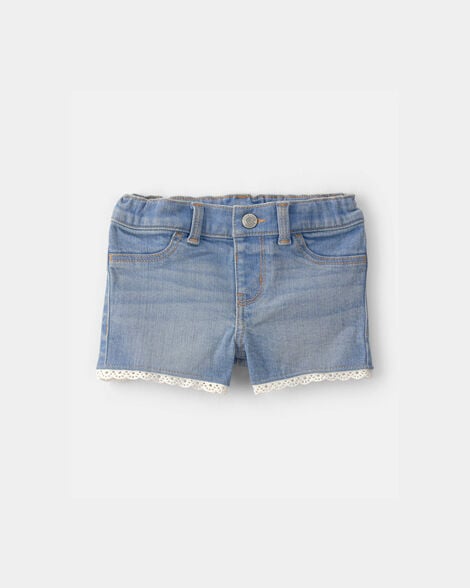 Baby Girl Eyelet Trim Denim Shorts - Light Wash