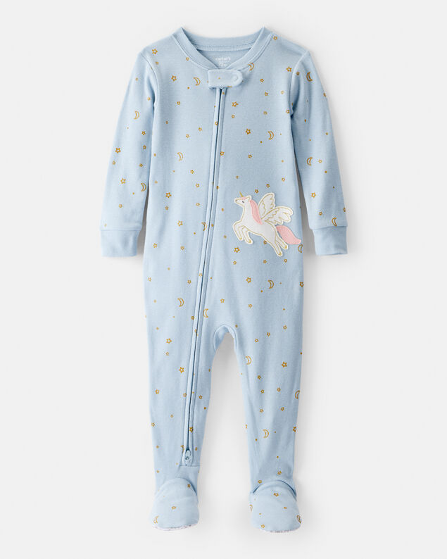Product image 1 of Baby Girl Unicorn Star Print 100% Cotton Long-Sleeve 2-Way Zip 1-Piece Pajamas - Blue