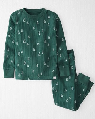 Toddler Christmas Tree Print 100% Cotton Long-Sleeve Snug Fit 2-Piece Pajamas - Green