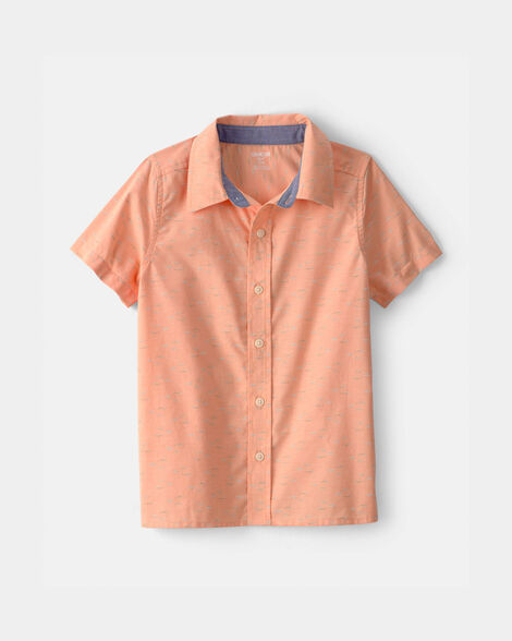 Boys Fish Short-Sleeve Button-Down Shirt - Orange