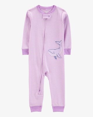 Toddler Whale Striped Snug Fit Cotton 1-Piece Pajamas