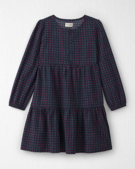Girls Organic Cotton Dobby Dress in Navy Floral