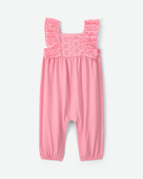 baby girl eyelet jumpsuit - pink