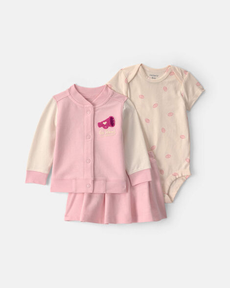 baby girl 3-piece varsity french terry layering set - pink