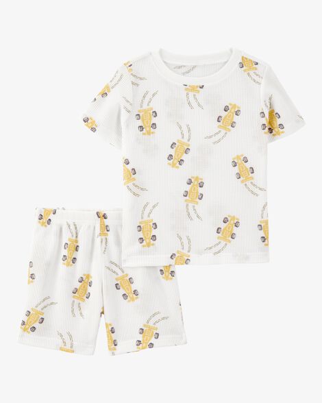 Product image 1 of Toddler Boy Race Car Print Loose Fit Waffle Knit 2-Piece Pajamas - Grey