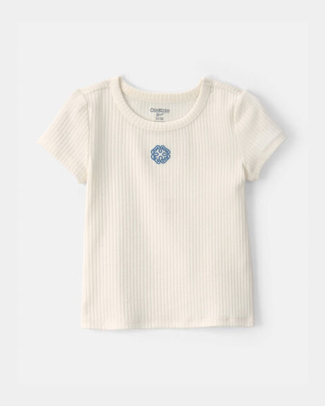 Toddler Girl 'OshKosh B'Gosh' Clover Embroidered Rib Top - Ivory