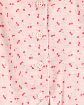 Product image 2 of Kid Tie Button-Front Cherry Linen Look-alike Romper