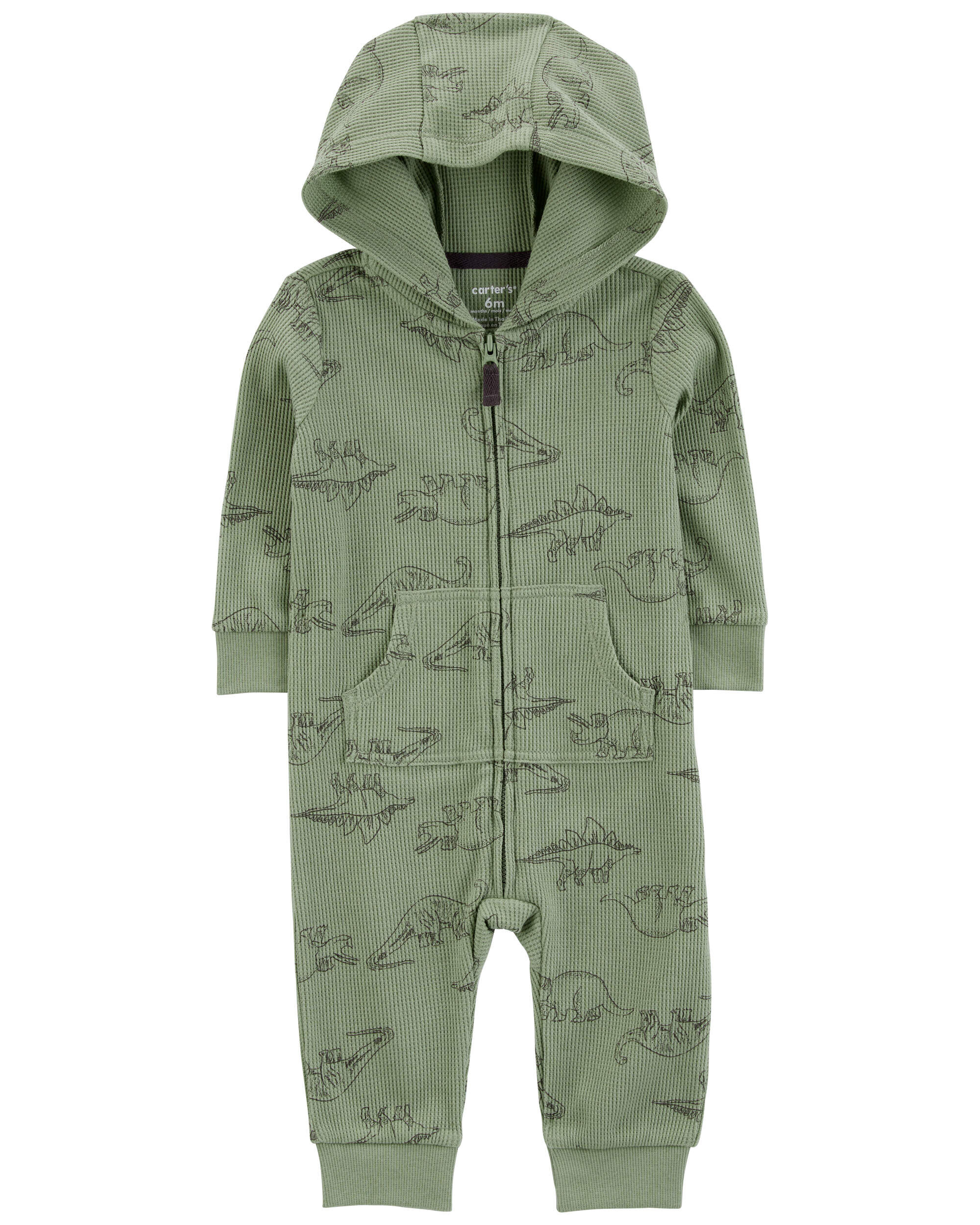 Baby Dinosaur Hooded Zip-Up Thermal Jumpsuit - Carter's