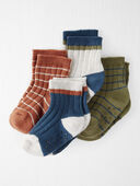 Blue, Orange, White Green - Baby 4-Pack Slip Resistant Socks in Stripes, Selected