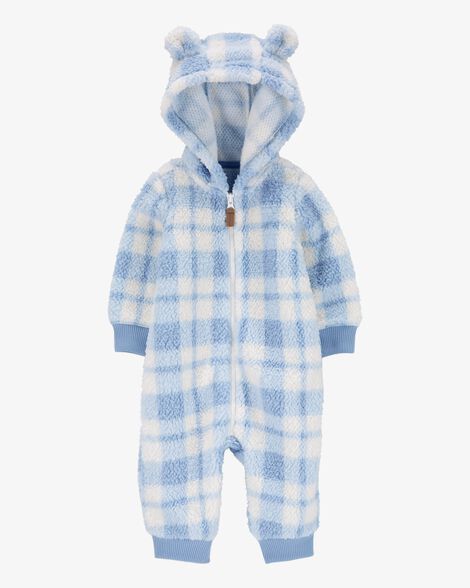  Product image 1 of Baby Plaid Hooded Fuzzy Jumpsuit