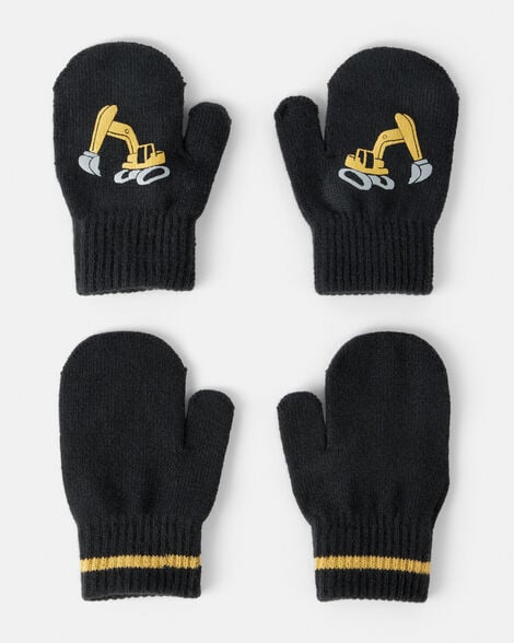 toddler boy 2-pack construction winter mittens - black