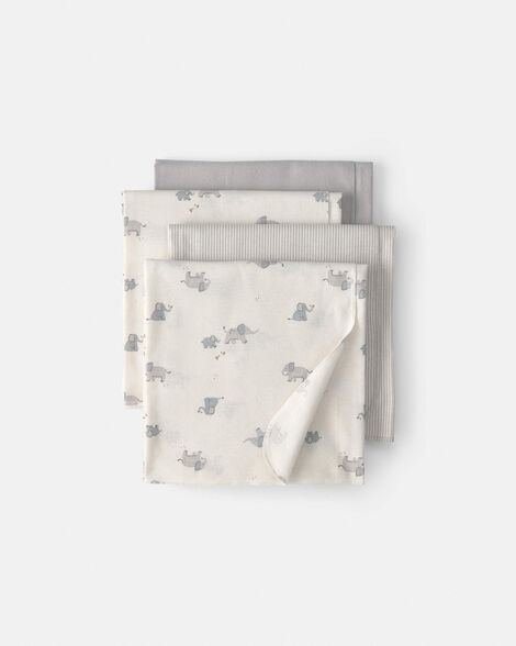 baby 4-pack elephant receiving blankets - grey/ivory