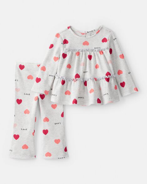 baby girl heart top & pant set - grey