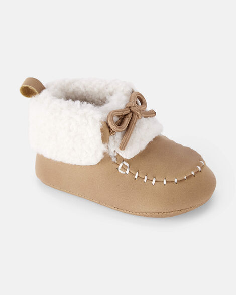 baby boy teddy fleece moccasin boots - brown