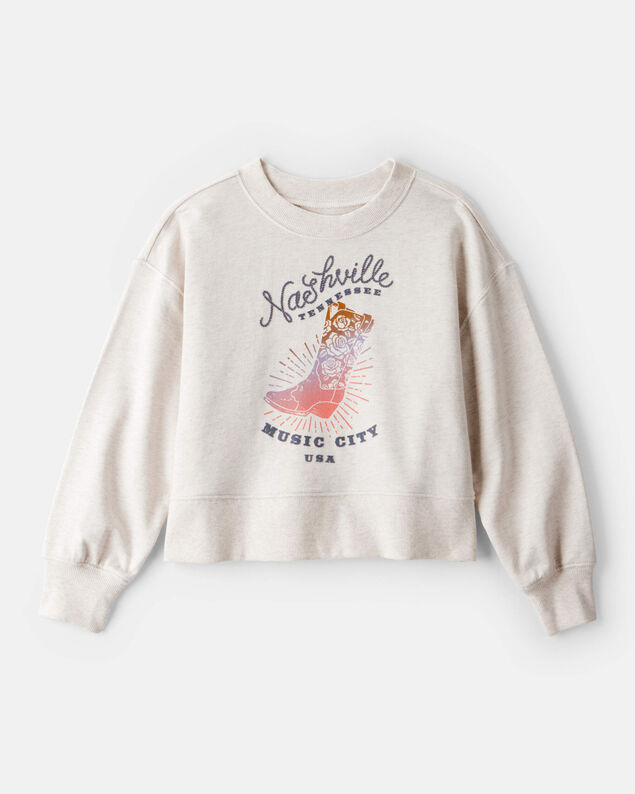 Product image 1 of Girls Nashville Western Cotton Long-Sleeve Pullover Sweatshirt - Ivory