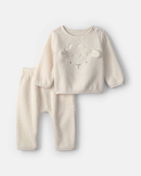 baby 2-piece lamb fleece long-sleeve top & pant set - cream