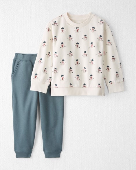 Toddler Boy 2-Piece Holiday Fleece Set Made with Organic Cotton in Snowman Print
