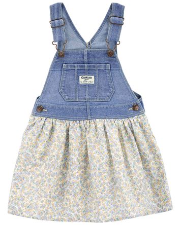 Toddler Floral Print Denim Jumper Dress
