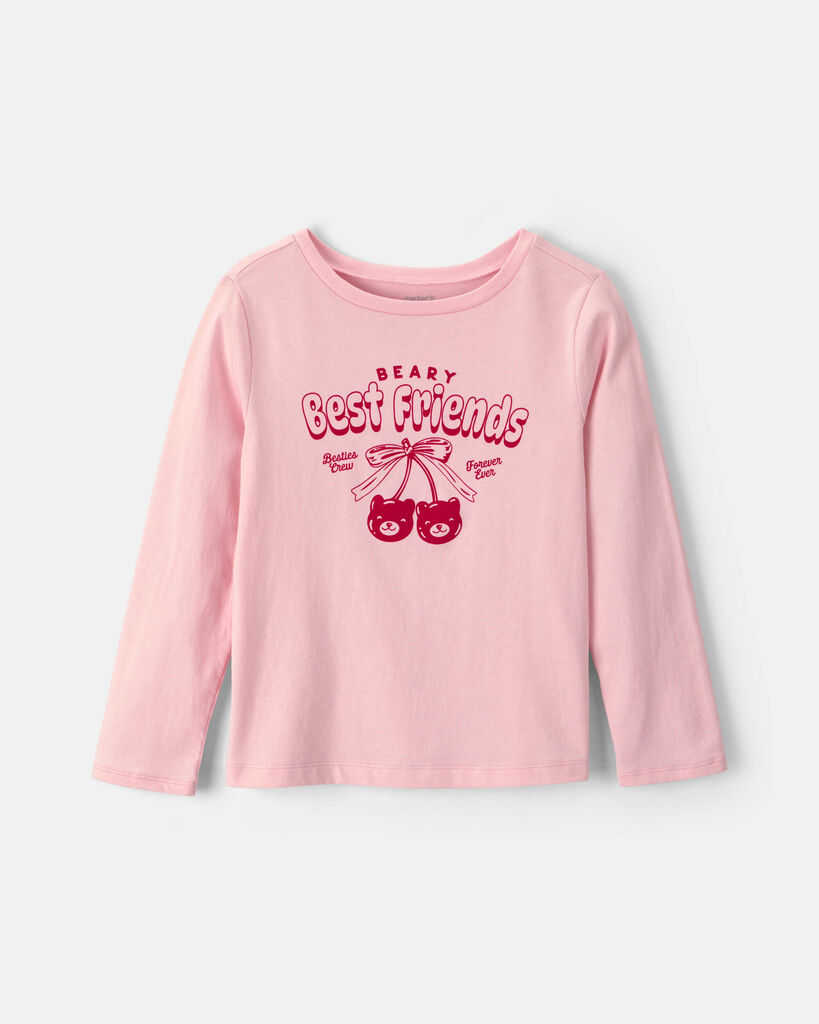 Carter's girls 'best friends' cherry long-sleeve graphic tee L Pink