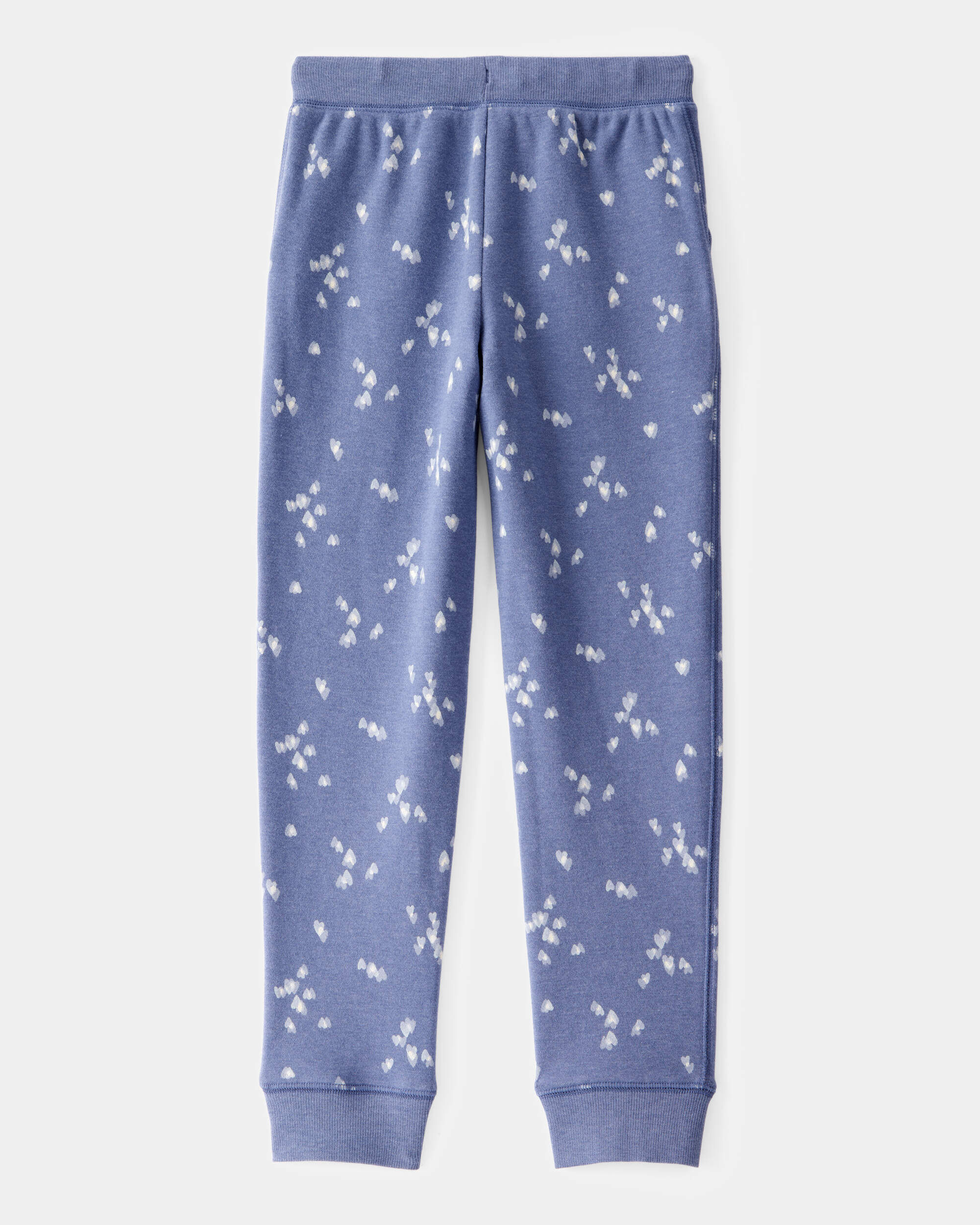 Girls Fleece Heart Print Drawstring Joggers - Navy